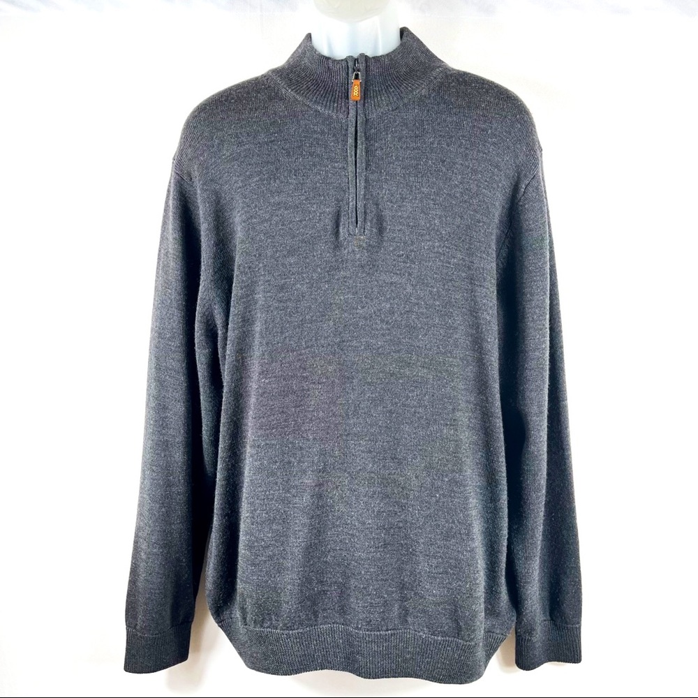 Raffaello Italia Men XL 100%‎ Marino Wool Gray 1/4 Quarter Zip Pullover Sweater
